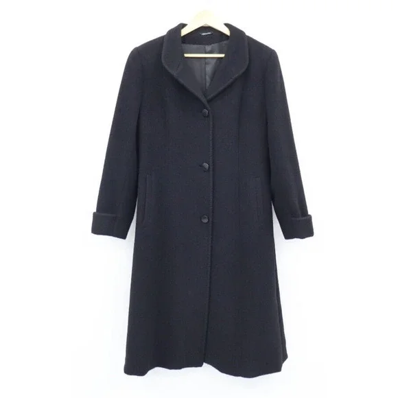 Cinzia Rocca Designer Womens Wool Blend Black Coat US Size 12 Made in Italy